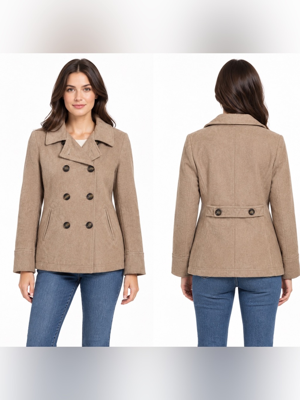 Old Navy Double-Breasted Short Peacoat Camel Wool Blend size L